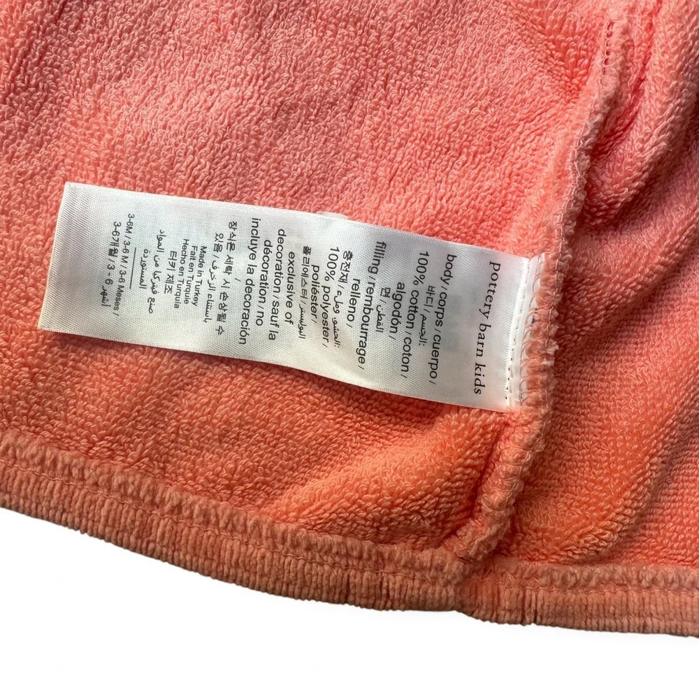 Pottery Barn Hooded Flamingo Baby Robe Coral Cotton Terry 3-6 Months